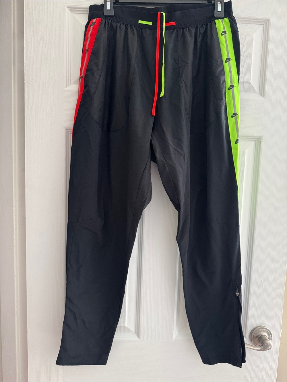 Black Men's Athletic Track Pants with Neon Green & Red Accents